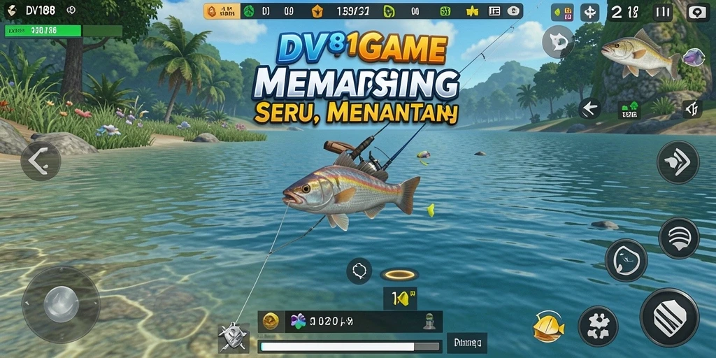 Tampilan gameplay menarik dalam DV188 yang fokus pada memancing.