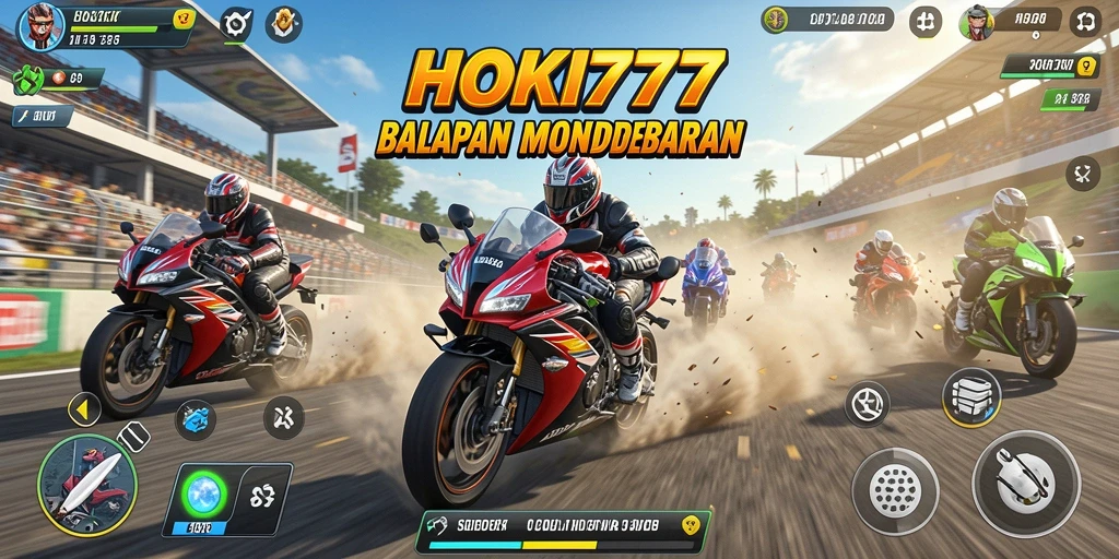 Tampilan gameplay HOKI777 yang mendebarkan saat balapan motor.