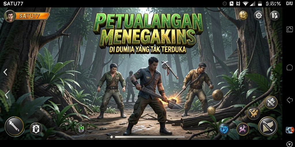 Screenshot utama SATU77 menampilkan karakter utama dalam aksi menjelajahi dunia petualangan.
