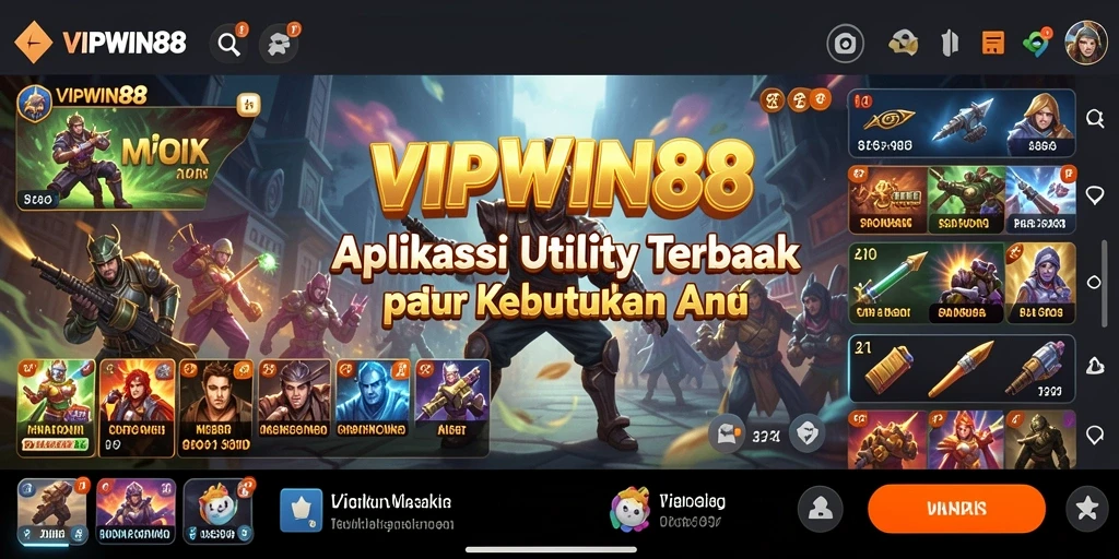 Screenshot aplikasi VIPWIN88 menampilkan antarmuka pengguna yang intuitif.