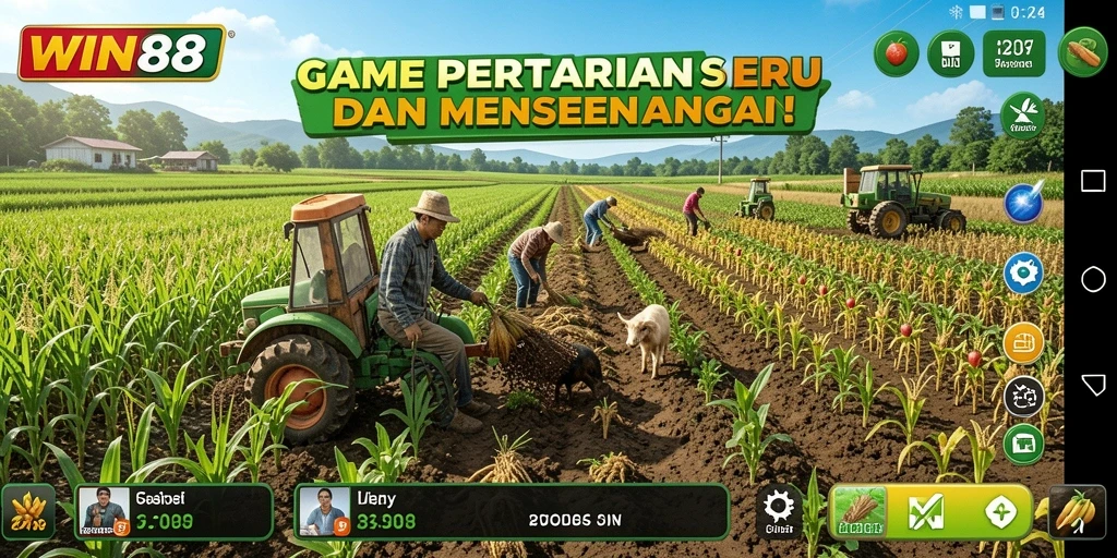 Screenshot WIN88 menampilkan pemain yang sedang berinteraksi dengan ladang pertaniannya.